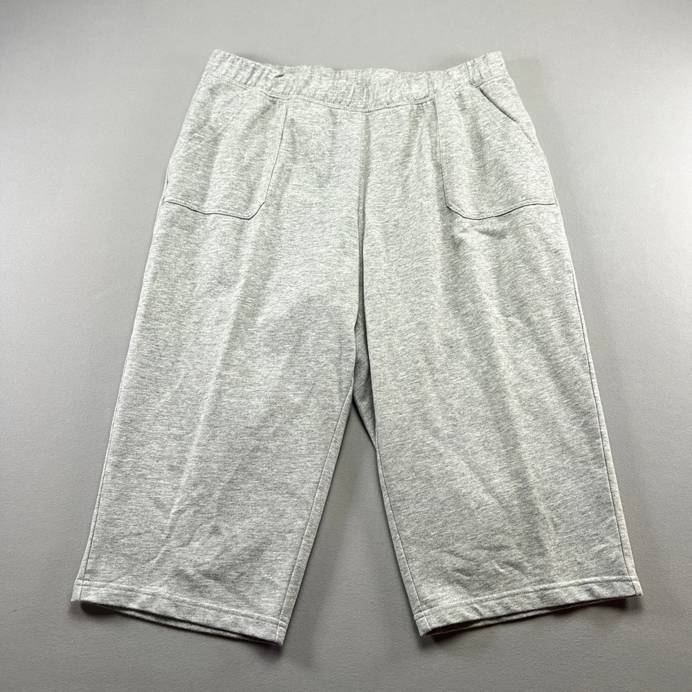 Breckenridge Capri Pants Women Large Heathered Gray Cotton Elastic Waist Pull On
